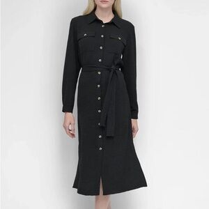 DKNY Black COLLARED BUTTON DRESS